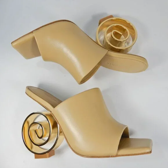 Cult Gaia Ira Spiral Swirl Slide Mule SANDAL 35 5 Natural Gold Leather NEW $458 - Picture 11 of 15